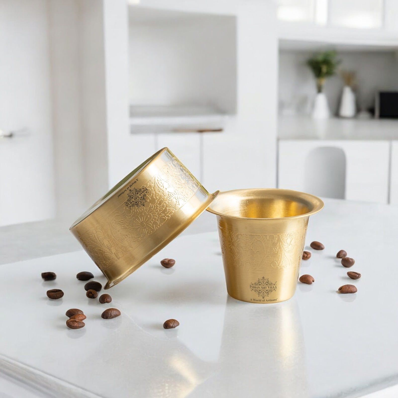Pure Brass Dabra Set With 290 ML Capacity - Embossed Finish